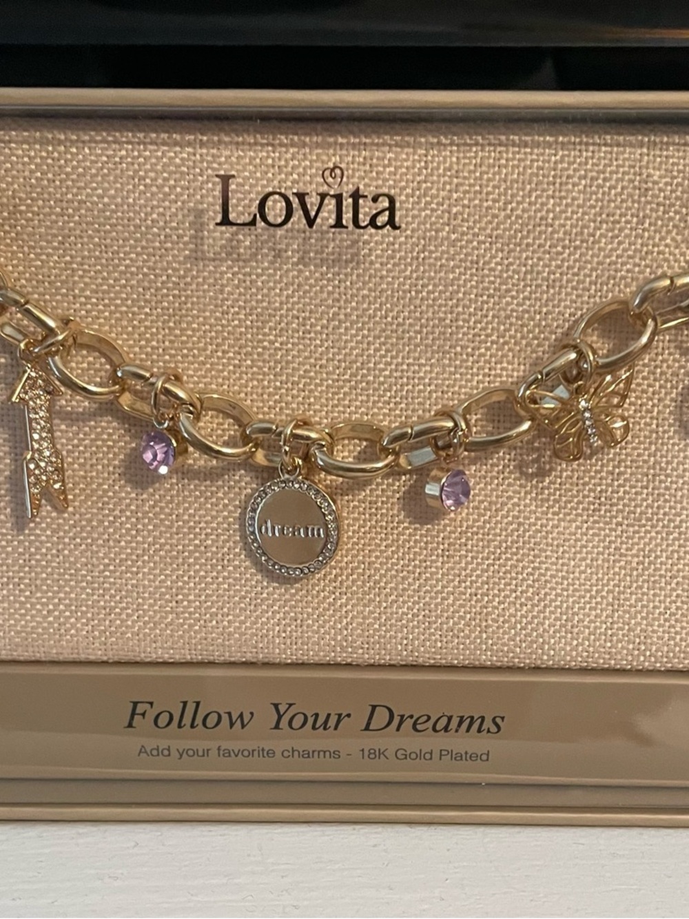 Gold-Plated Charm Bracelet with Pink Accents